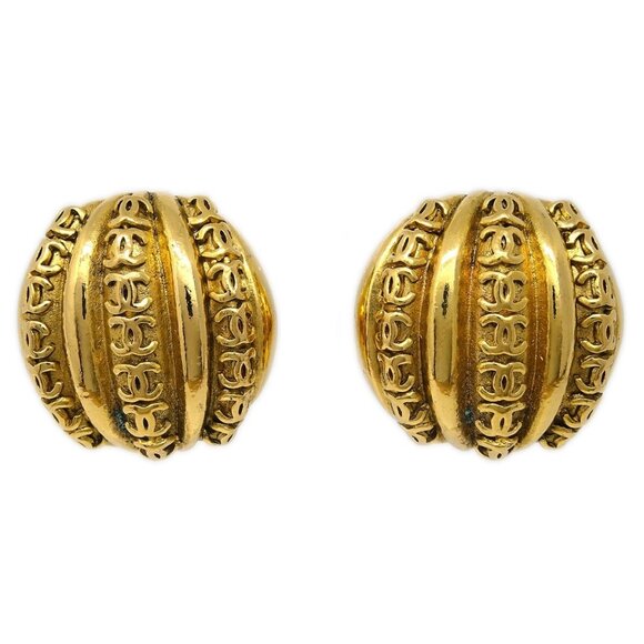 Chanel Button Earrings Clip-On Gold 23 - Picture 1 of 4